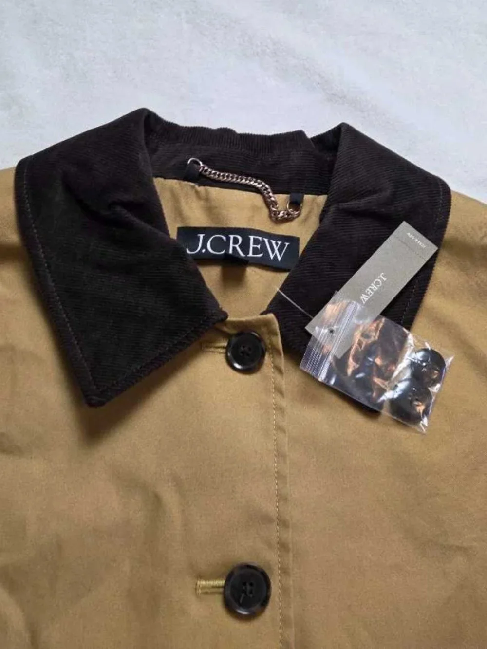 L (w flaw) J.Crew Barn Jacket in cotton canvas with corduroy collar Honey Brown